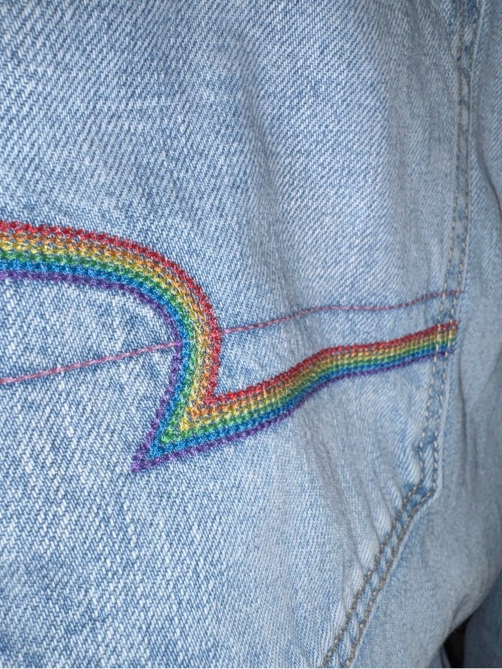 American Eagle Outfitters Light Blue Boyfriend Jeans with Rainbow Embroidery